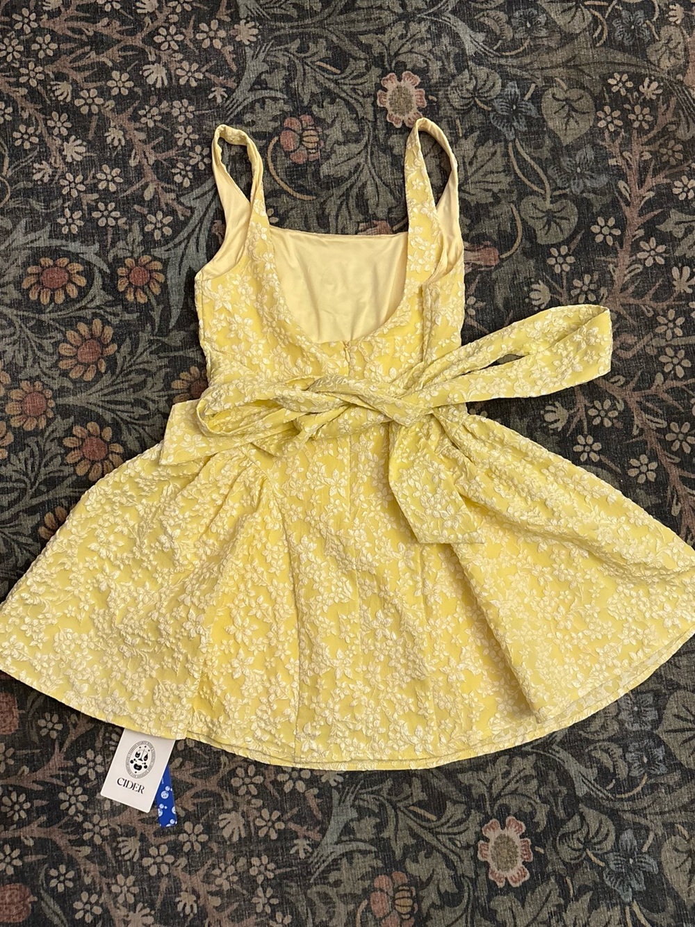 Cider Yellow Floral Tie-Waist Girls Dress